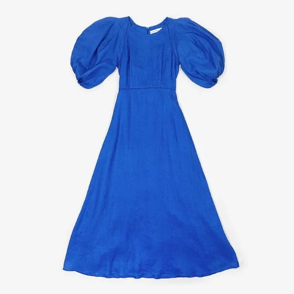 Faithfull The Brand Valerina Maxi Dress Size S Sicilian Blue Linen Boho Resort - Picture 5 of 12